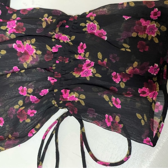 EXPRESS LONG SLEEVE SHEER PINK & BLACK FLORAL BLOUSE SZ XS - Picture 5 of 7
